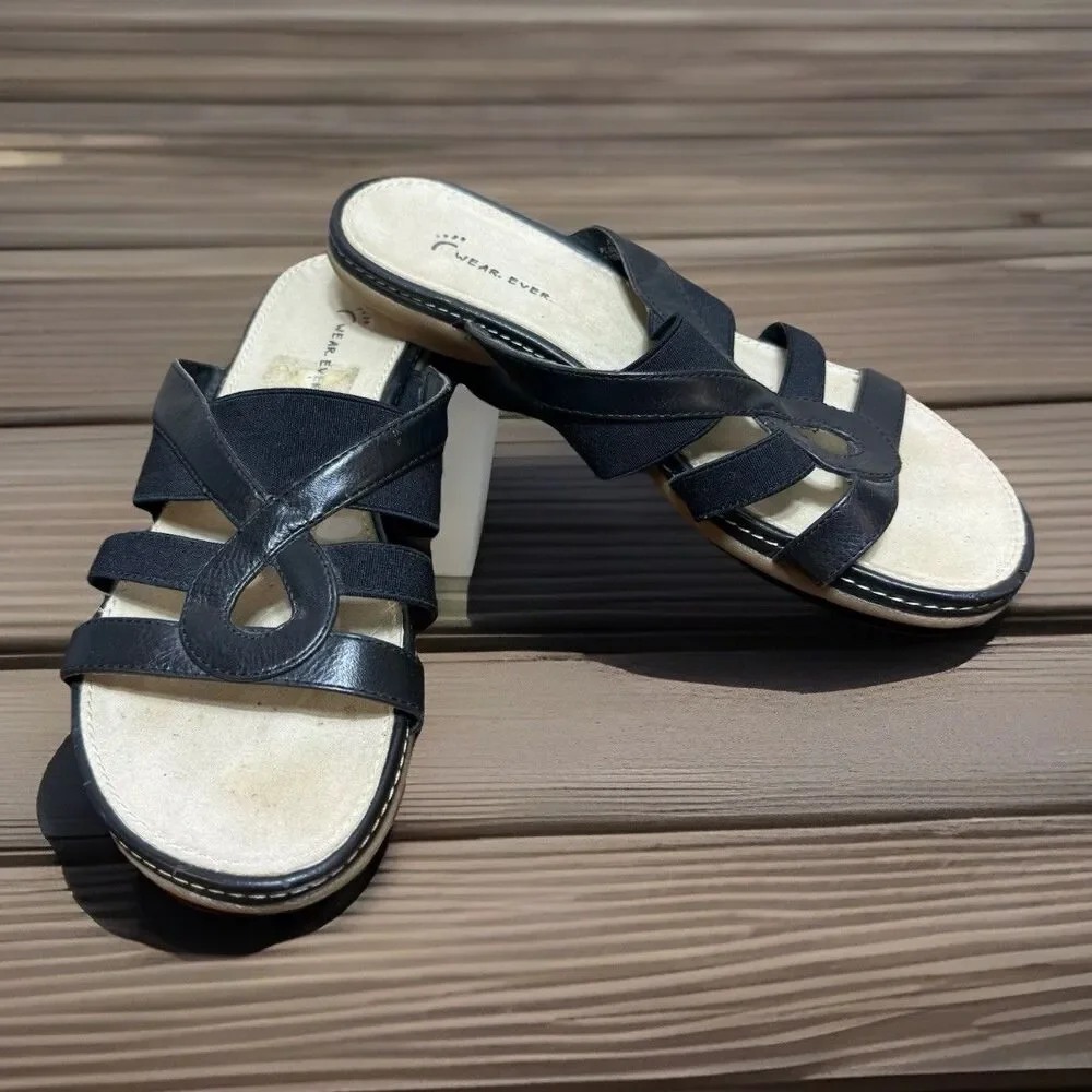 Bare Traps Wearever Vegan Leather Flat Sandals 7.5 M Black Strappy Beach Cruise